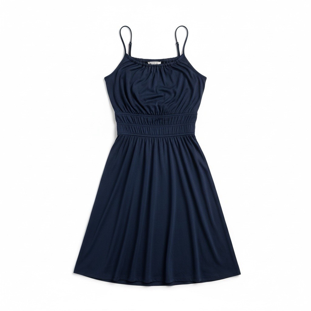Karanina Silk Dress Navy Blue Halter Convertible Smocked Waist Cocktail Sz 4